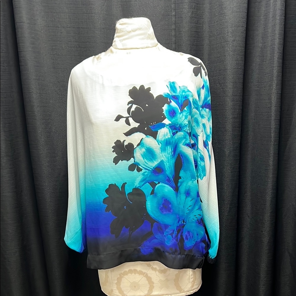 Floral Blue and Black Women's Top